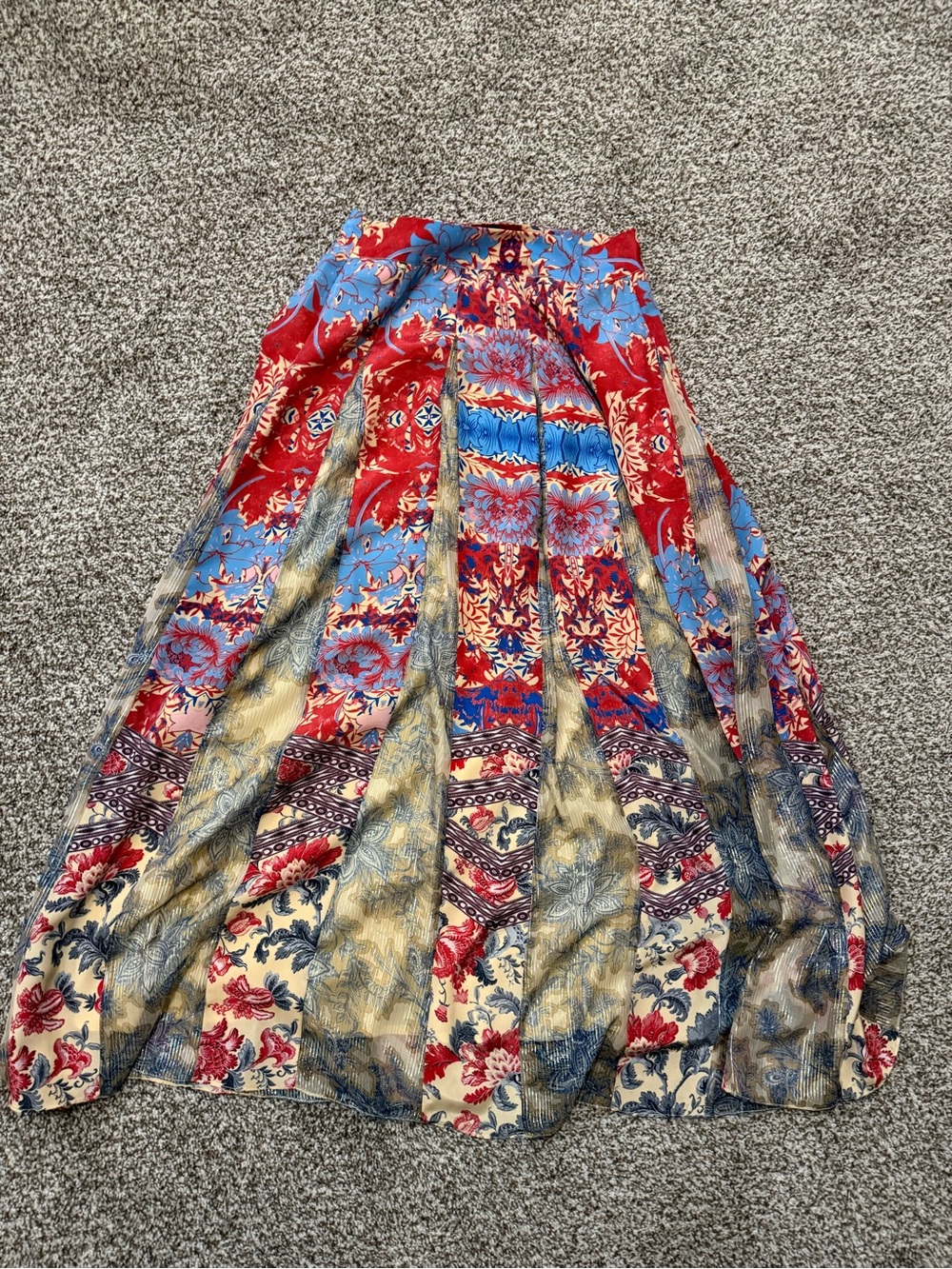 HEMANT & NANDITA Red, Blue and Olive Floral Paisley Maxi Skirt - Picture 2 of 7